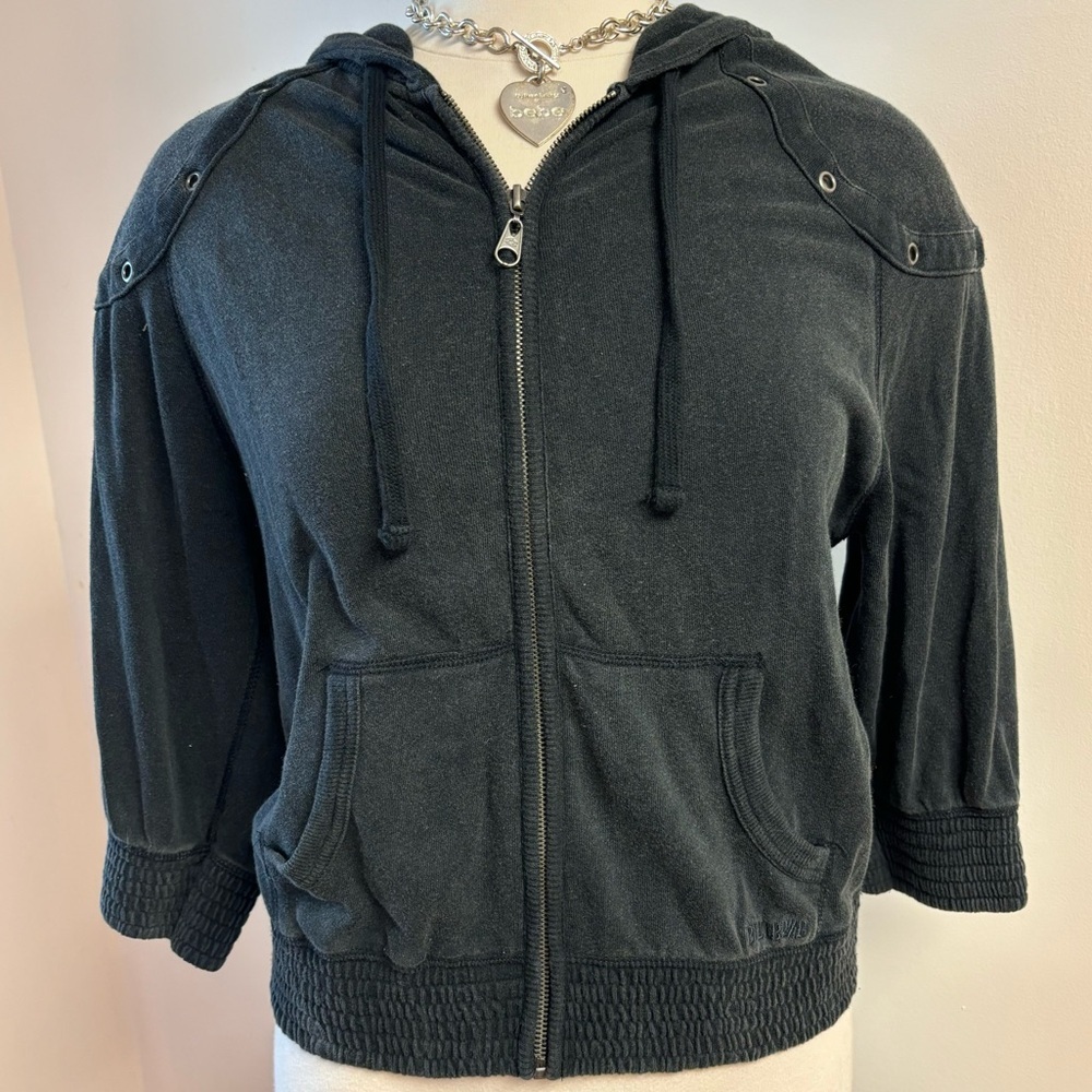 Vintage y2k 2000 Billabong Relaxed Fit Grey Cropped Zip Up Hooded Jacket size M